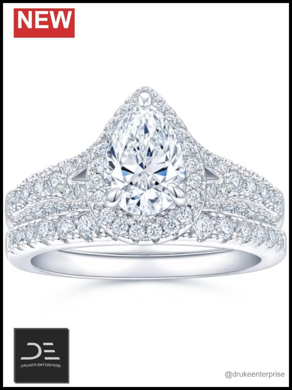 Moissanite Bridal Wedding Ring Set for Women Oval Pear Shape